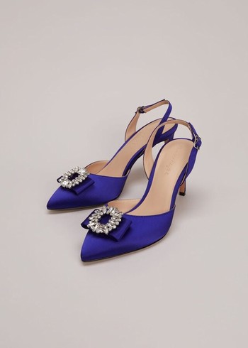 Phase Eight Blue Satin Embellished Slingback Heels Blue Canada | KANDJX-819